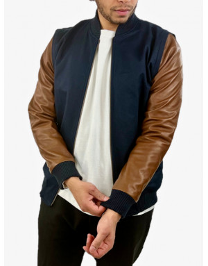 Manches Brown – Cuir & finition bleu marine | Moult Paris
