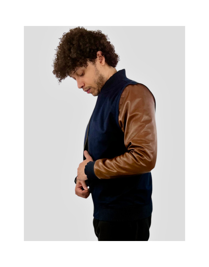Manches Brown – Cuir & finition bleu marine | Moult Paris