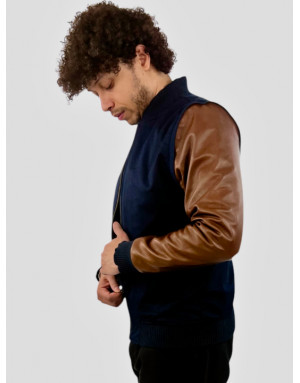 Manches Brown – Cuir & finition bleu marine | Moult Paris